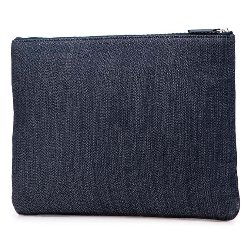 Chanel Large Denim Deauville O Case Clutch Blue Denim Good condition - Back View