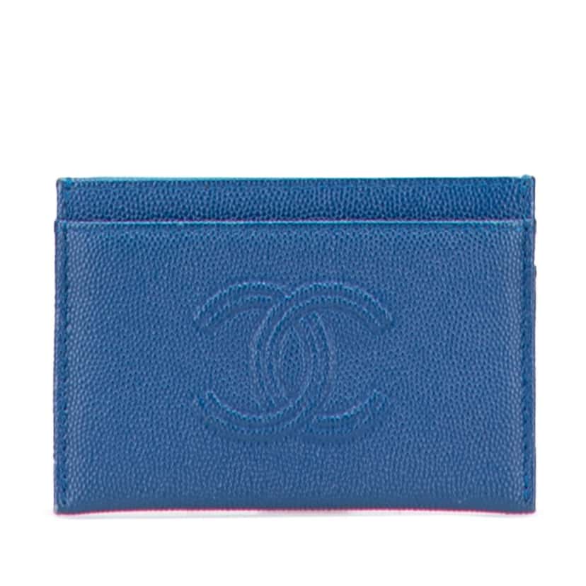 Chanel CC Caviar Card Holder Blue Leather Good condition - Front View