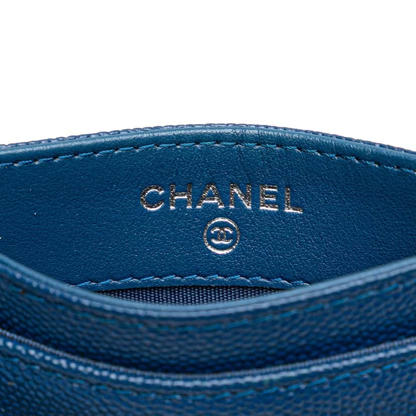 Chanel CC Caviar Card Holder Blue Leather Good condition - Box View