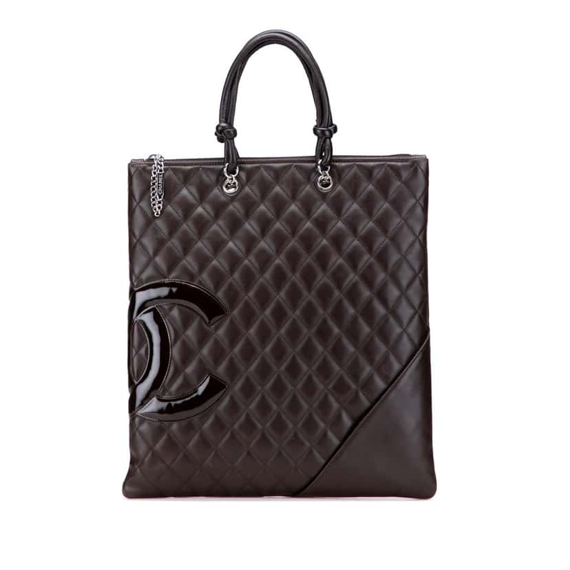 Chanel Lambskin Cambon Ligne Flat Tote Brown Leather Good condition - Front View