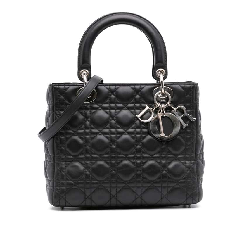 Dior Medium Lambskin Cannage Lady Dior Black Leather Fair condition - Front View