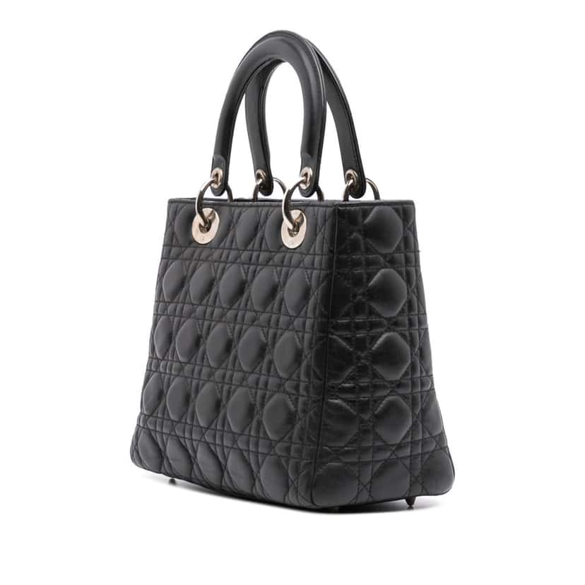 Dior Medium Lambskin Cannage Lady Dior Black Leather Fair condition - Back View