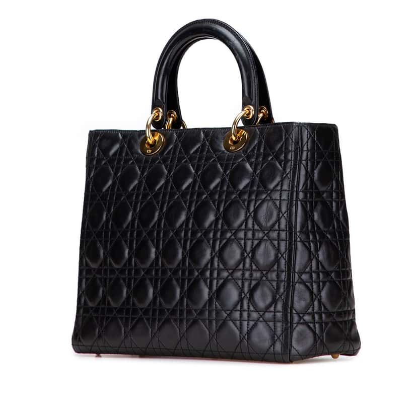 Dior Large Lambskin Cannage Lady Dior Black Leather Good condition - Back View