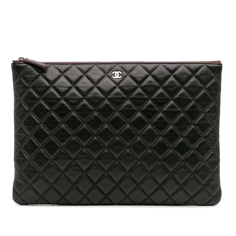 Chanel Large Quilted Caviar O Case Clutch Black Leather Good condition - Front View