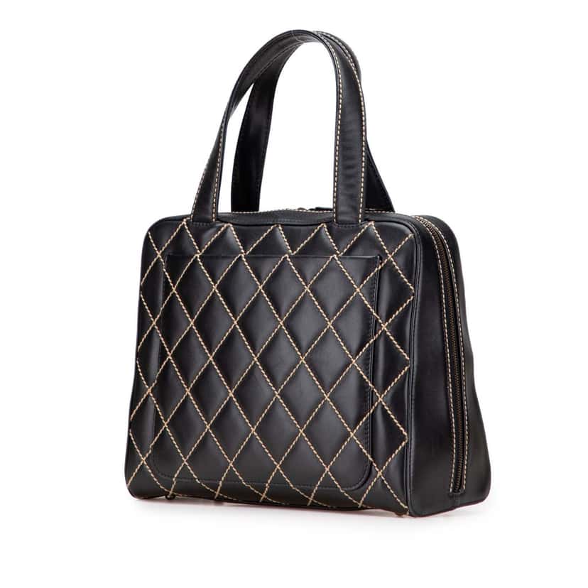 Chanel CC Lambskin Wild Stitch Handbag Black Leather Good condition - Back View
