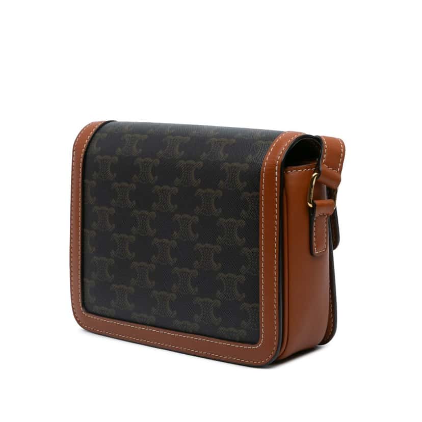Celine Teen Triomphe Coated Canvas and Calfskin Triomphe Crossbody Brown Canvas Good condition - Back View