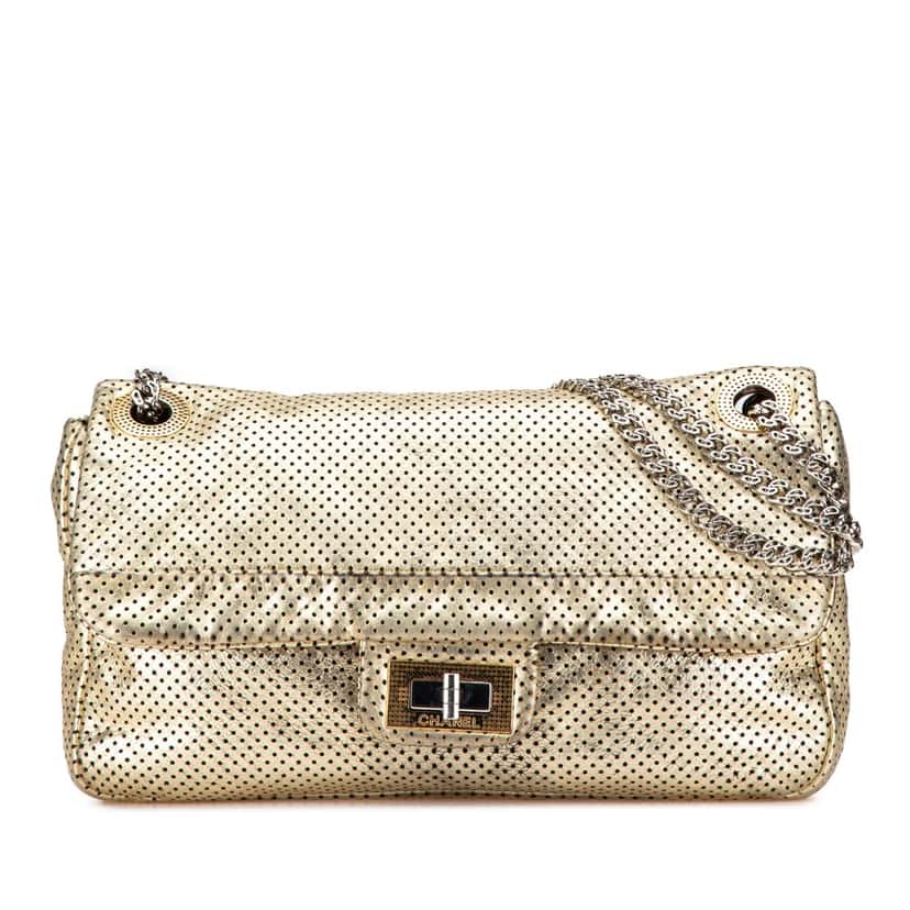 Chanel Medium Perforated Calfskin Reissue Drill Flap Gold Leather Good condition - Front View