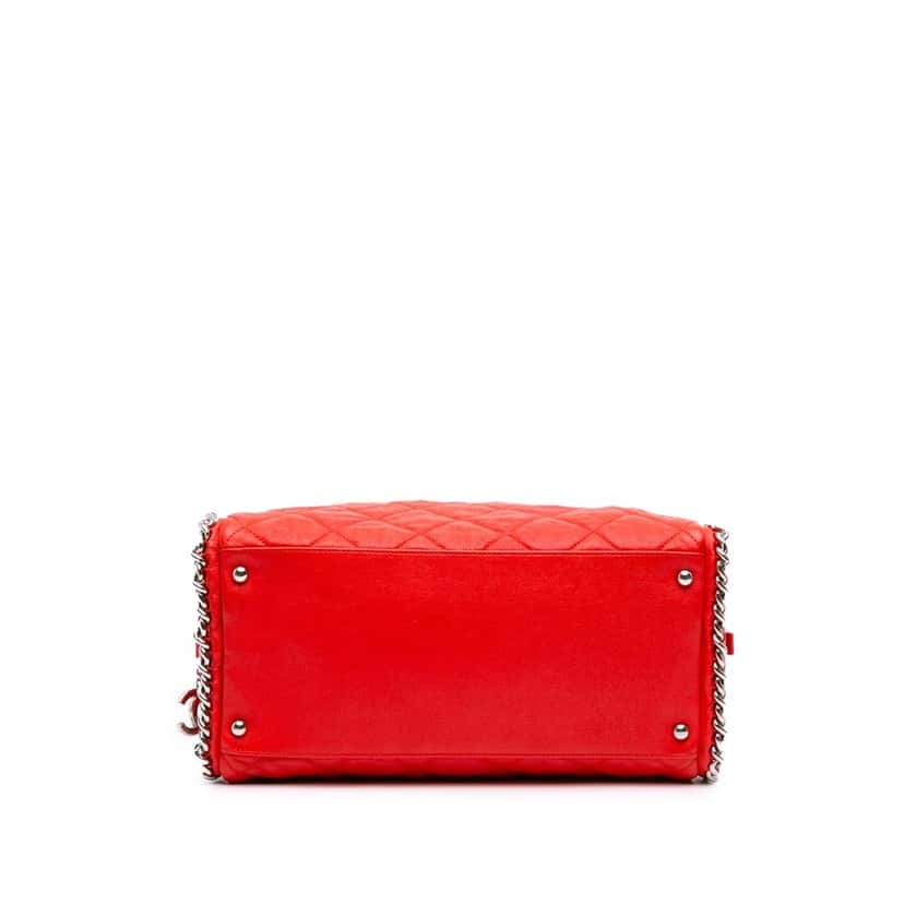 Chanel Quilted Washed Lambskin Chain Around Bowler Red Leather Good condition - Inside View