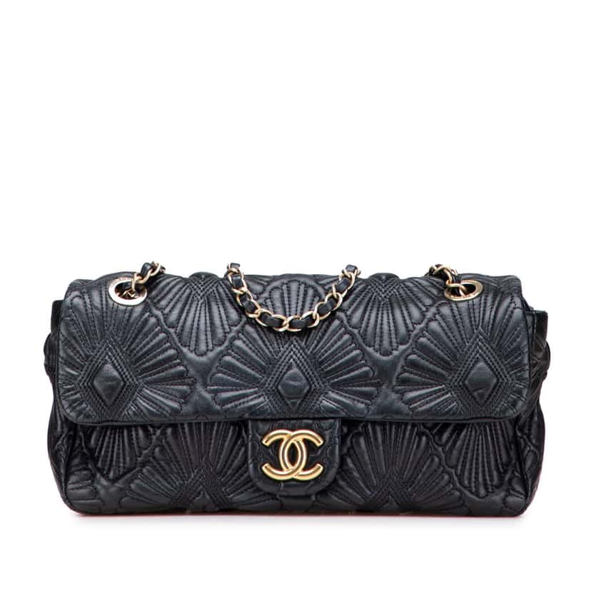 Chanel Quilted Calfskin Ca D'Oro Flap Black Leather Good condition - Front View