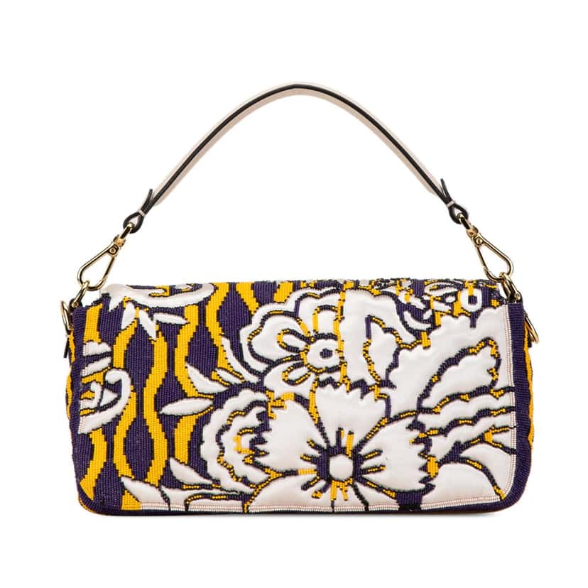 Fendi Beaded Satin Baguette Satchel Purple Satin Good condition - Inside View