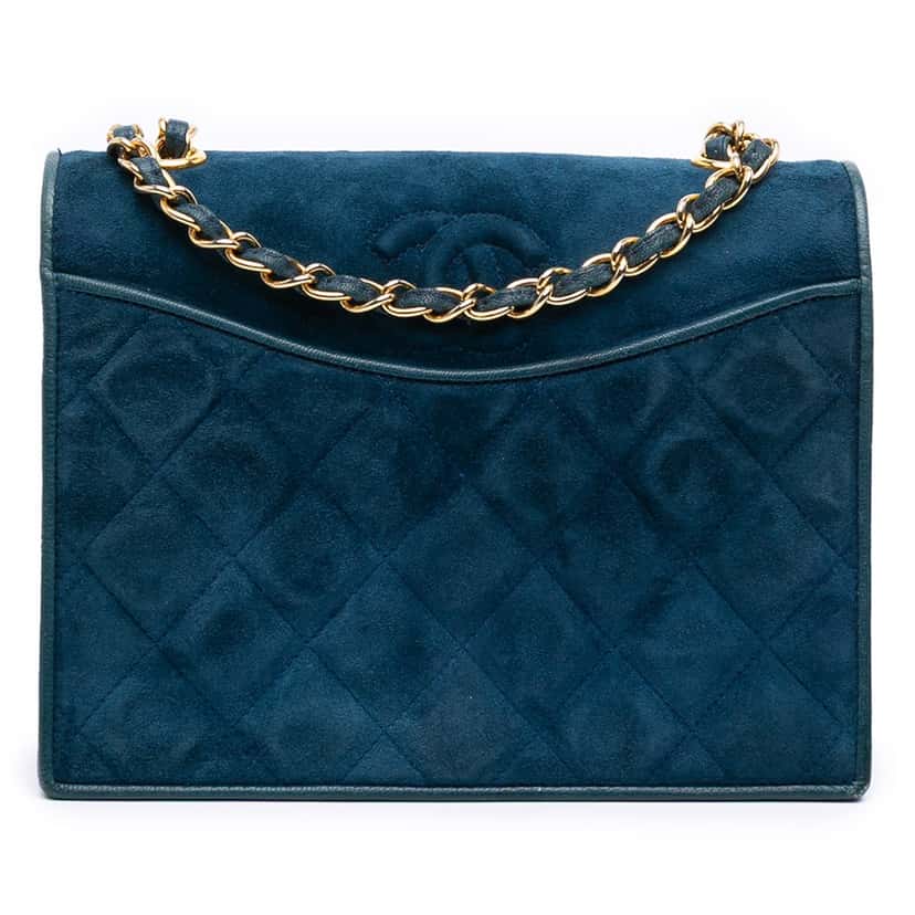 Chanel Small CC Quilted Suede Chain Crossbody Blue Leather Good condition - Front View