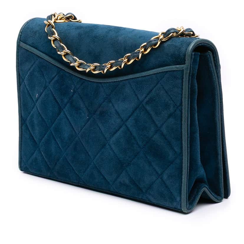 Chanel Small CC Quilted Suede Chain Crossbody Blue Leather Good condition - Back View