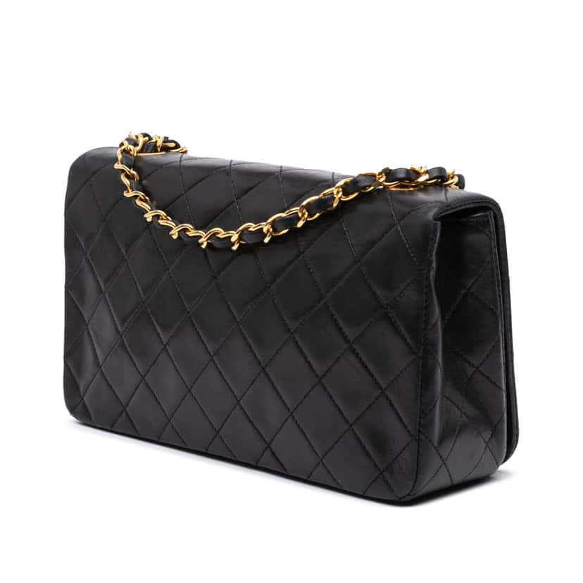 Chanel CC Quilted Lambskin Full Single Flap Black Leather Good condition - Back View