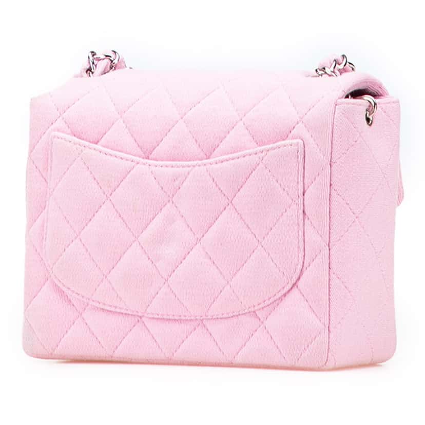 Chanel Mini Square Classic Jersey Single Flap Pink Cotton Good condition - Back View