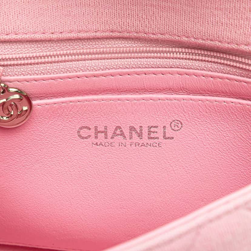 Chanel Mini Square Classic Jersey Single Flap Pink Cotton Good condition - Box View