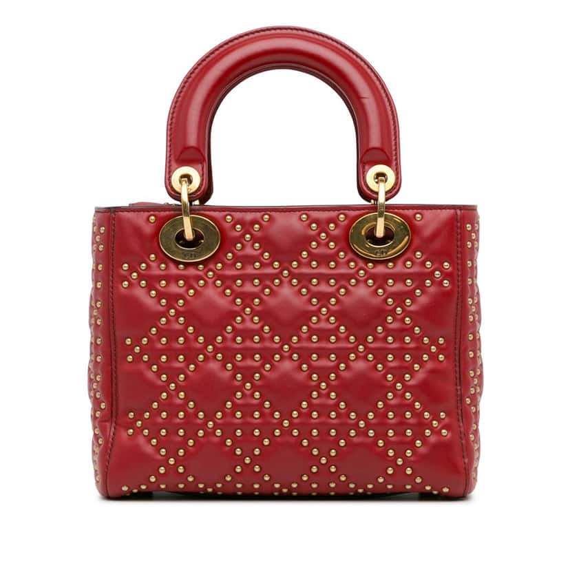 Dior Small Lambskin Cannage Studded Supple Lady Dior Red Leather Good condition - Inside View