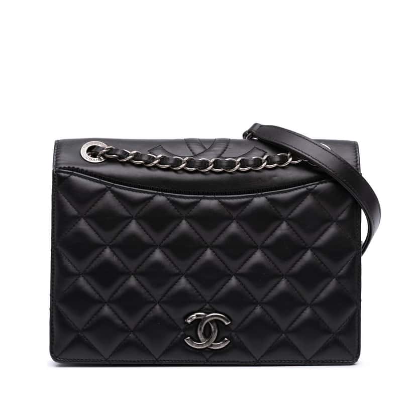 Chanel Medium Quilted Lambskin Ballerine Flap Black Leather Good condition - Front View
