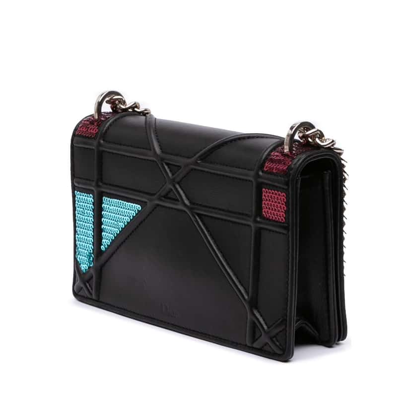 Dior Mini Lambskin Sequin Diorama Flap Black Leather Fair condition - Back View