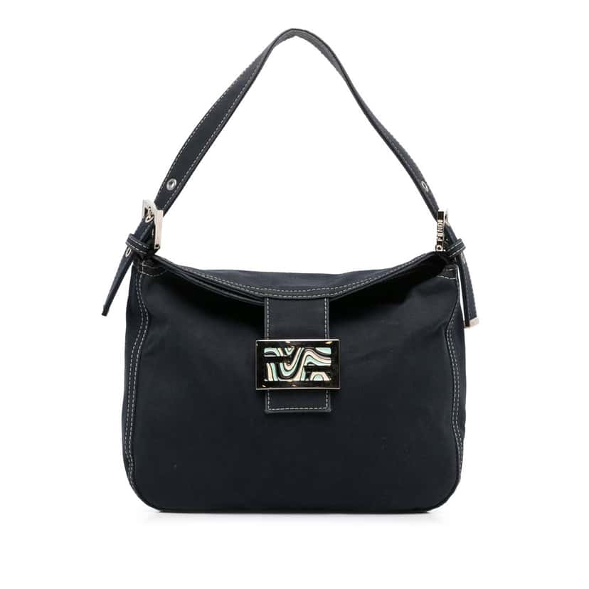 Fendi Canvas FF Marble Double Flap Shoulder Bag Blue Canvas Good condition - Front View