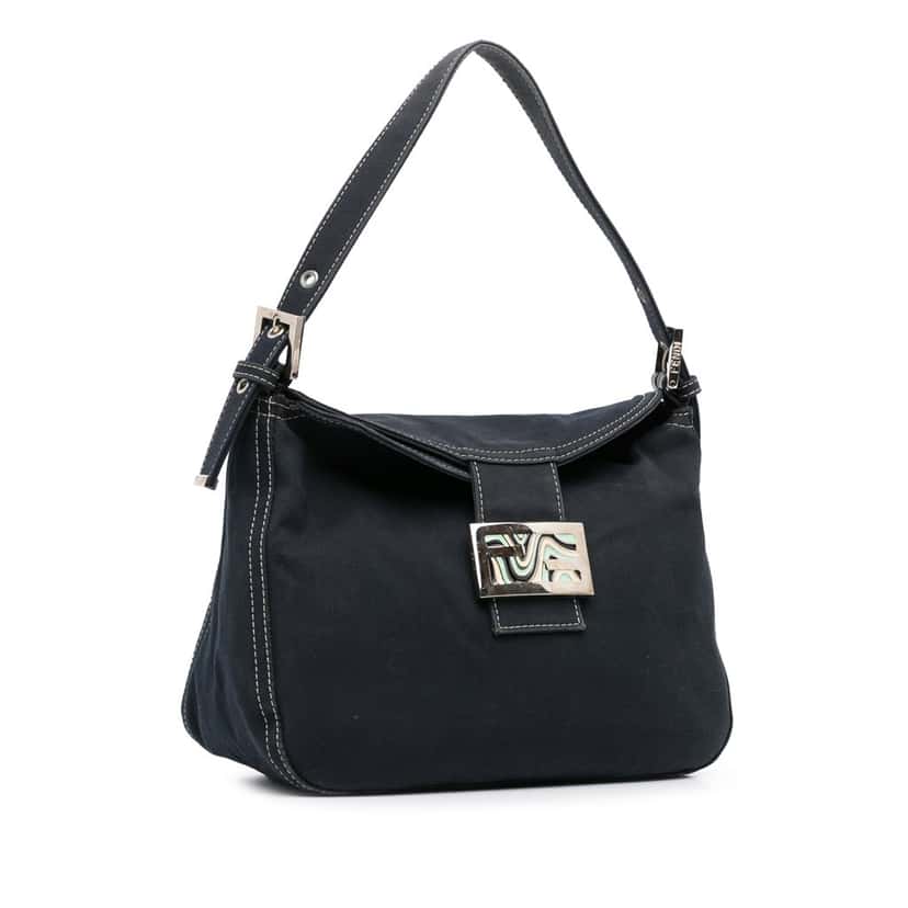 Fendi Canvas FF Marble Double Flap Shoulder Bag Blue Canvas Good condition - Back View