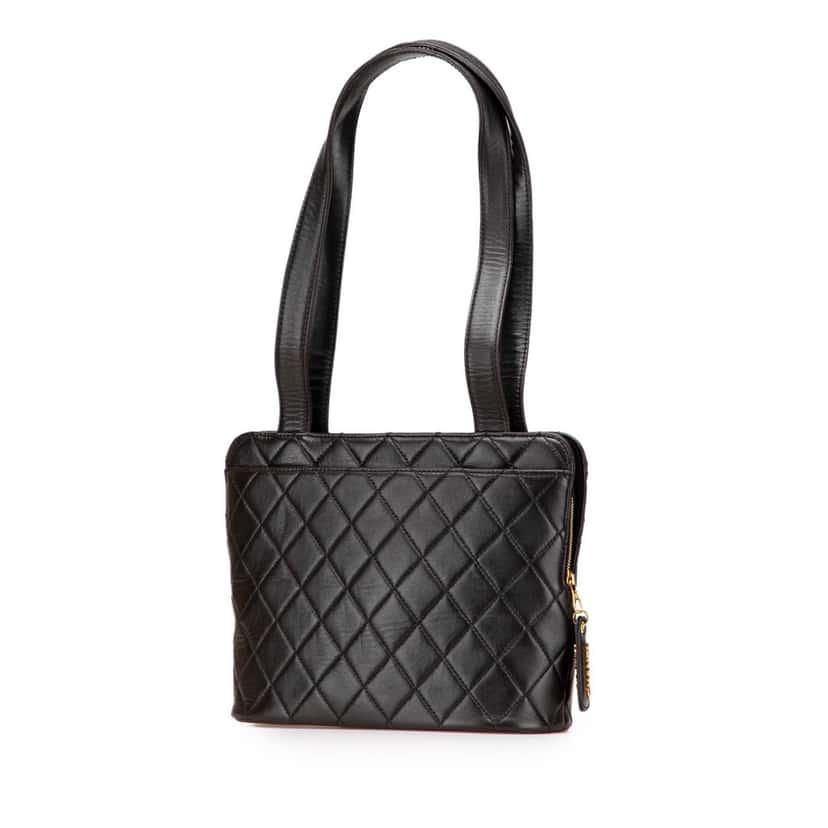 Chanel Quilted Lambskin Shoulder Bag Black Leather Good condition - Back View