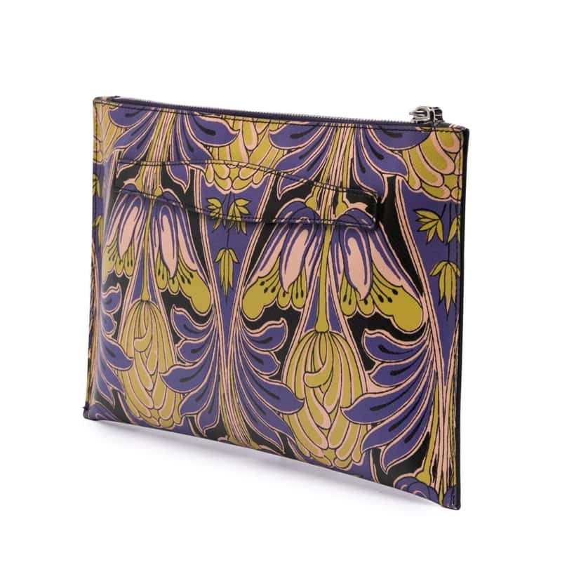 Prada Saffiano Stampa Floral Clutch Yellow Leather Good condition - Back View
