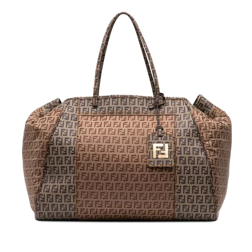 Fendi Zucchino Nylon and Spalmati Grande Pillow Tote Brown Good condition - Front View