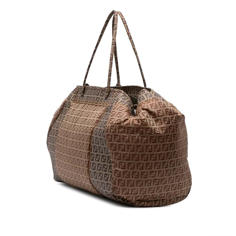 Fendi Zucchino Nylon and Spalmati Grande Pillow Tote Brown Good condition - Back View