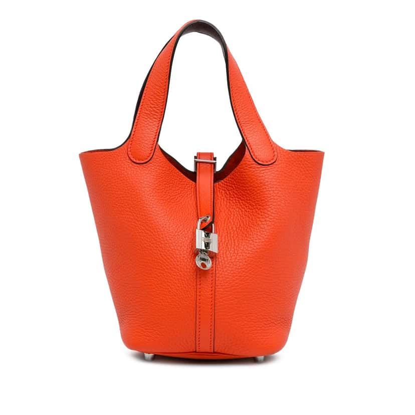 Hermès Clemence Picotin Lock 18 Orange Leather Good condition - Front View