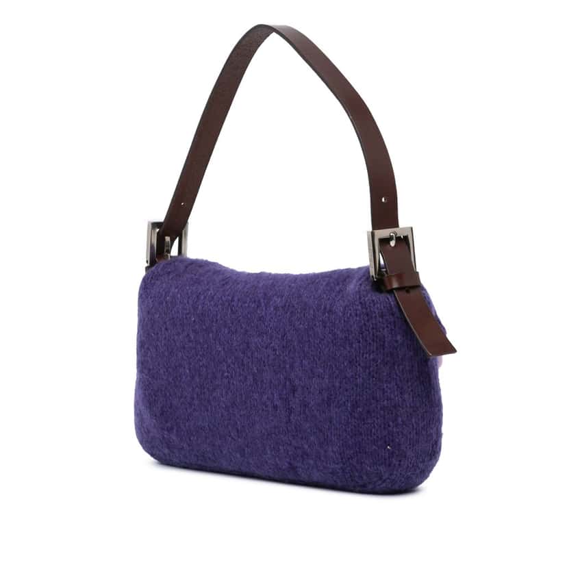 Fendi Mini Knitted Wool Appliques Baguette Purple Wool Good condition - Back View