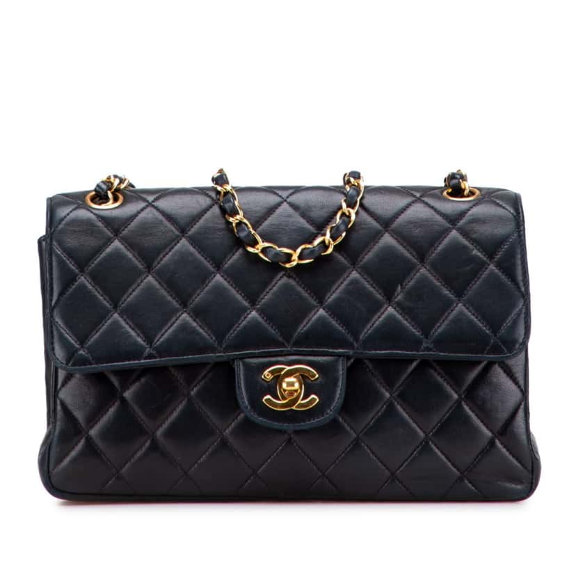Chanel Medium Quilted Lambskin Double Sided Flap Black Leather Good condition - Front View