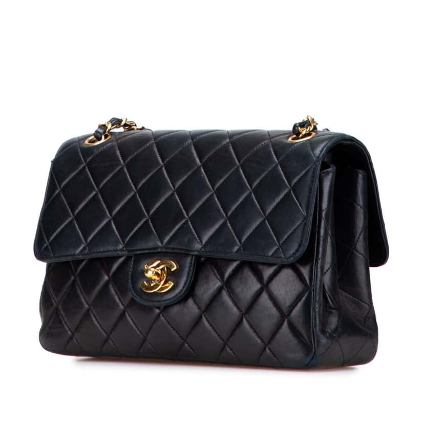 Chanel Medium Quilted Lambskin Double Sided Flap Black Leather Good condition - Back View