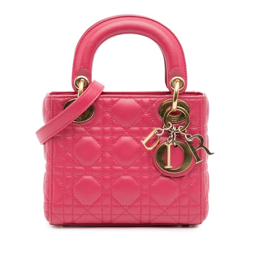 Dior Mini Lambskin Cannage Lady Dior Pink Leather Good condition - Front View