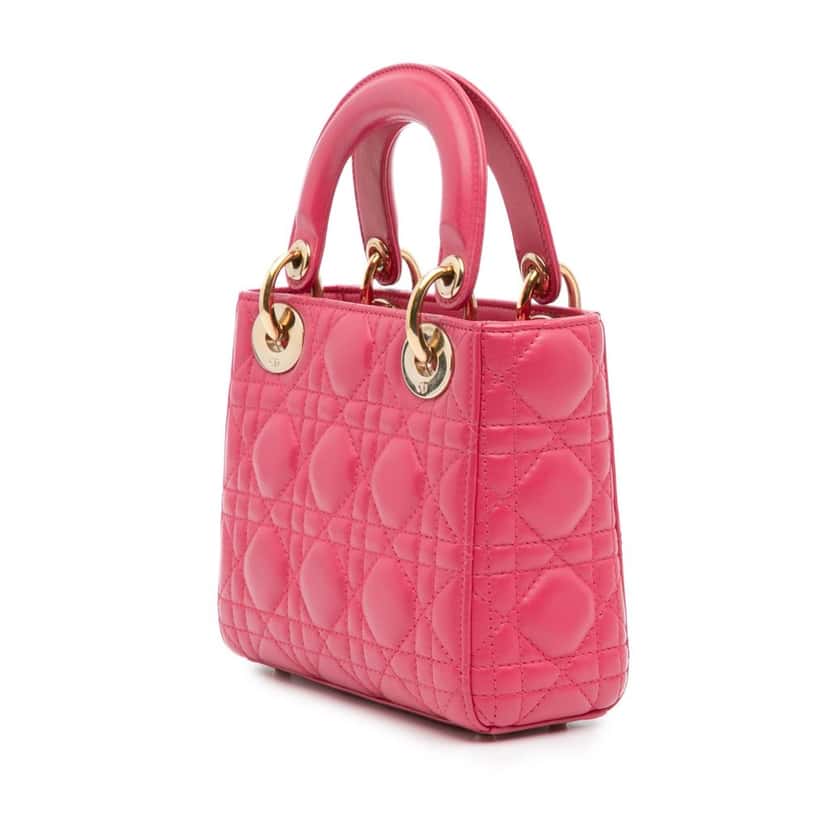 Dior Mini Lambskin Cannage Lady Dior Pink Leather Good condition - Back View
