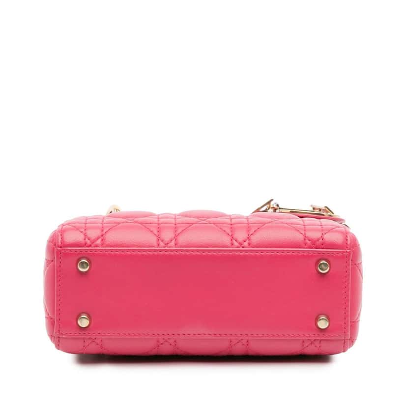 Dior Mini Lambskin Cannage Lady Dior Pink Leather Good condition - Inside View