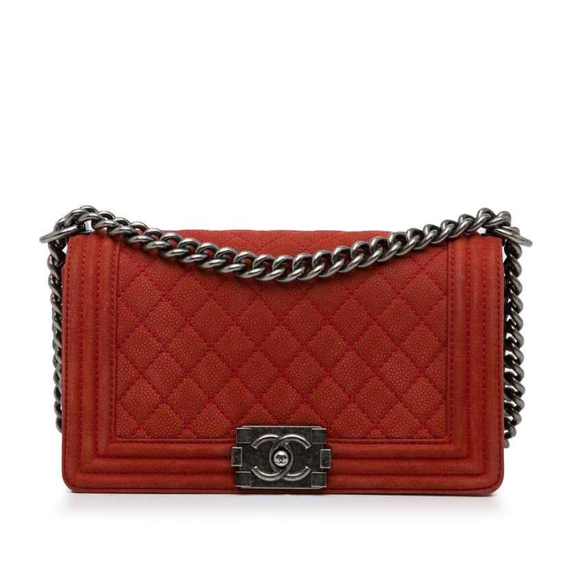 Chanel Old Medium Quilted Caviar Boy Flap Red Leather Good condition - Front View