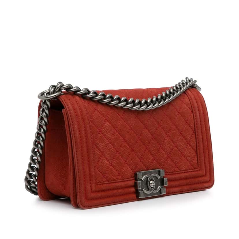 Chanel Old Medium Quilted Caviar Boy Flap Red Leather Good condition - Back View
