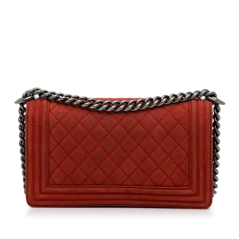 Chanel Old Medium Quilted Caviar Boy Flap Red Leather Good condition - Model View
