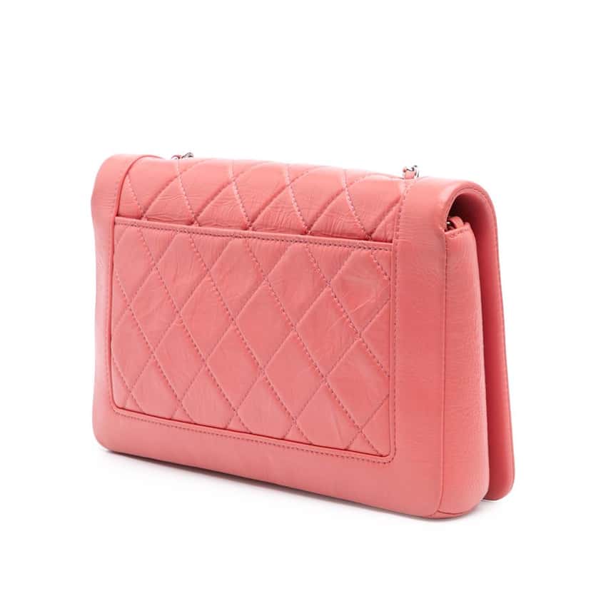 Chanel Crumpled Calfskin Bi Quilted Vintage Full Flap Pink Leather Good condition - Back View