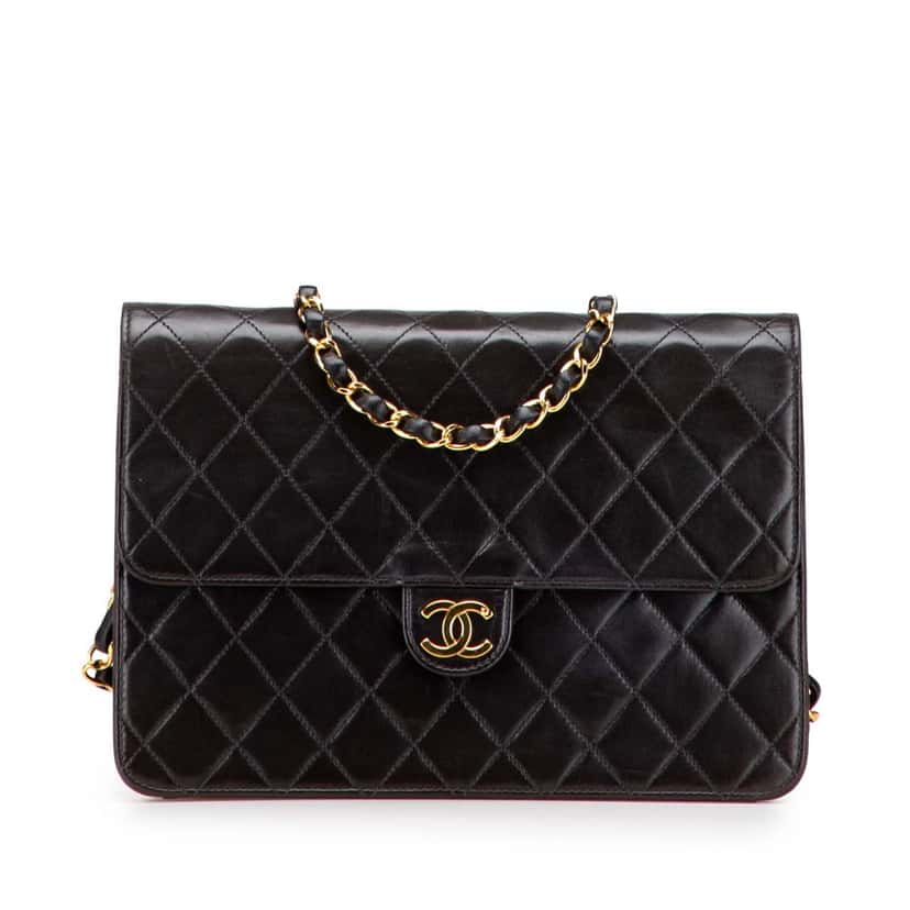Chanel Medium CC Quilted Lambskin Half Single Flap Black Leather Good condition - Front View
