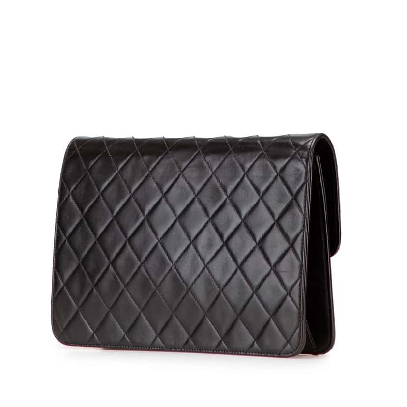 Chanel Medium CC Quilted Lambskin Half Single Flap Black Leather Good condition - Back View
