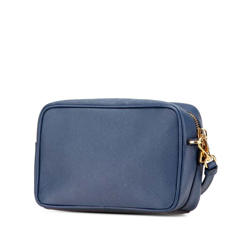 Prada Saffiano Push Lock Pocket Camera Bag Blue Leather Good condition - Back View