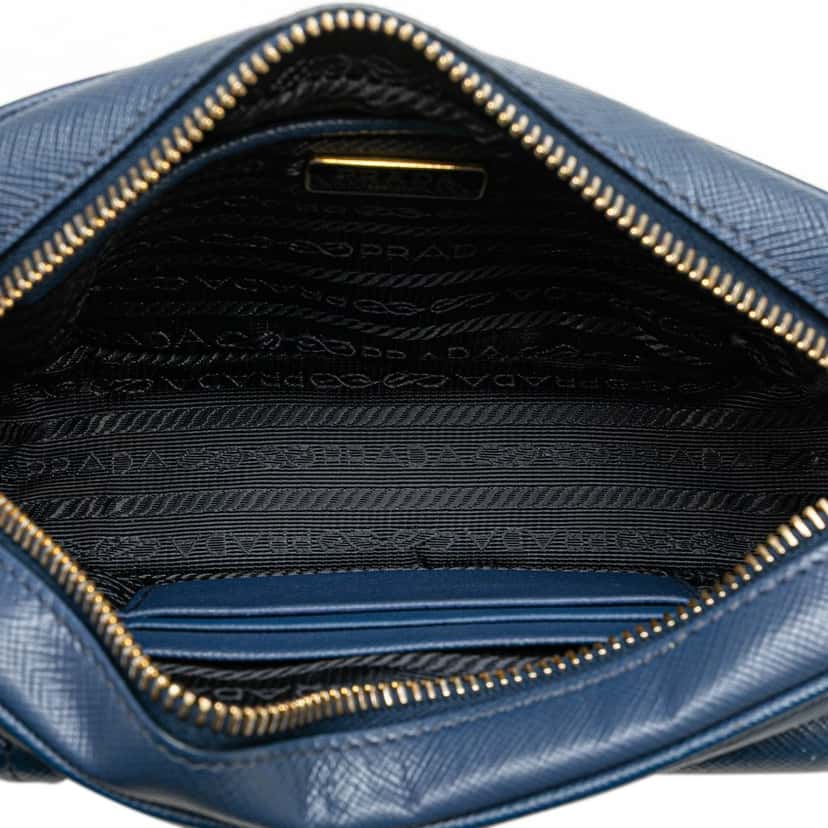 Prada Saffiano Push Lock Pocket Camera Bag Blue Leather Good condition - Model View