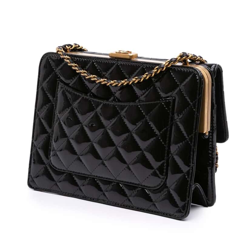 Chanel CC Quilted Patent Frame Flap Black Leather Good condition - Back View