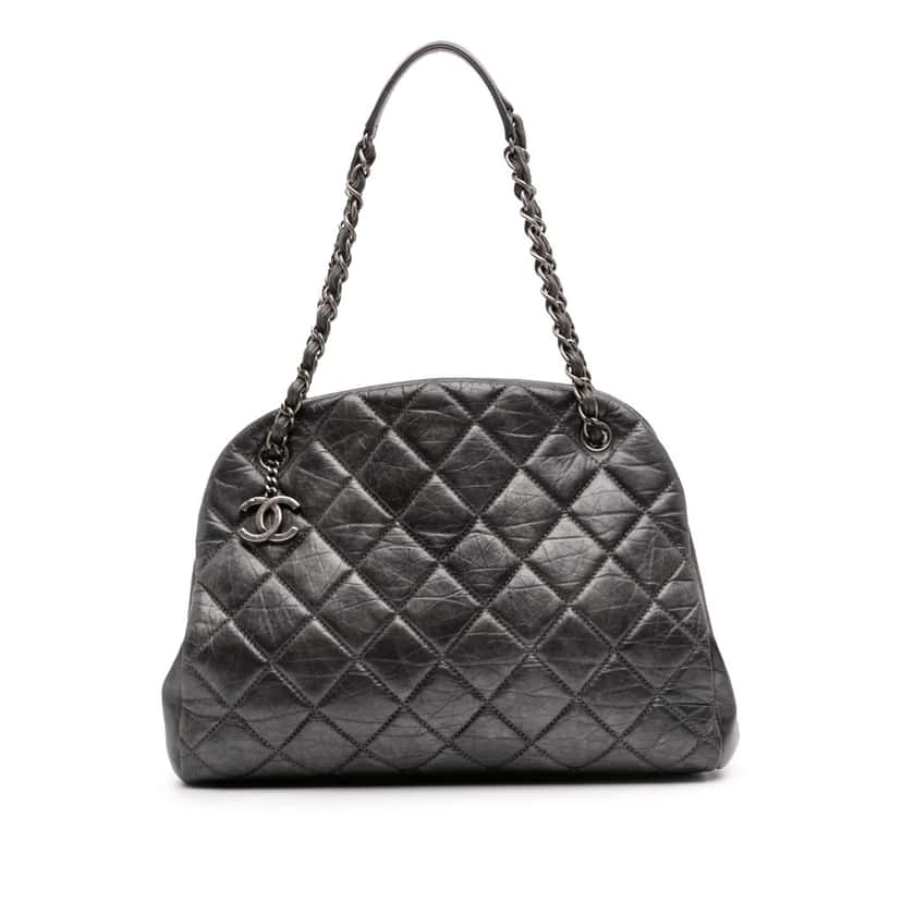 Chanel Large Aged Calfskin Just Mademoiselle Bowling Bag Grey Leather Good condition - Front View