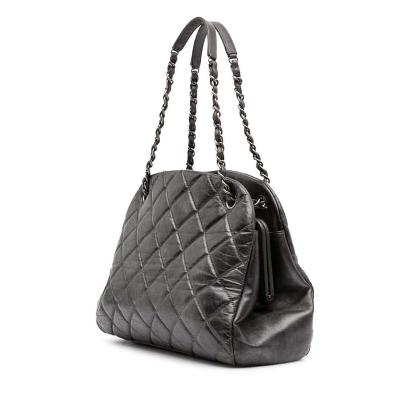 Chanel Large Aged Calfskin Just Mademoiselle Bowling Bag Grey Leather Good condition - Back View