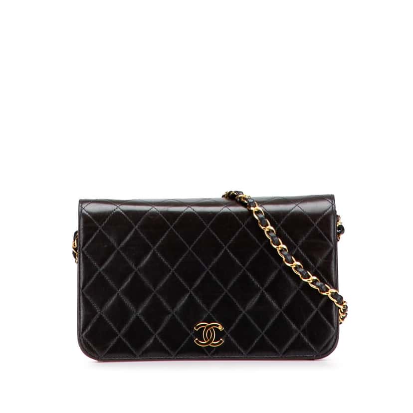 Chanel CC Quilted Lambskin Full Single Flap Black Leather Good condition - Front View