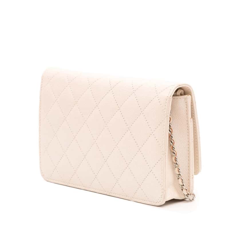 Chanel Quilted Caviar Golden Class Wallet On Chain White Leather Good condition - Back View