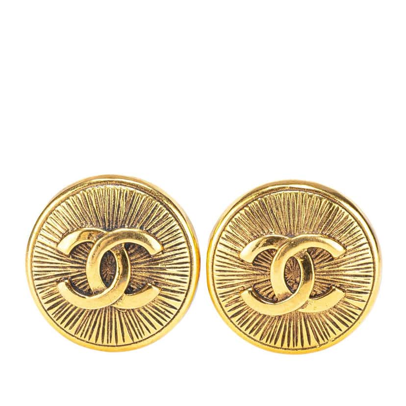 Chanel Gold Plated CC Round Clip On Earrings Gold Metal Good condition - Front View