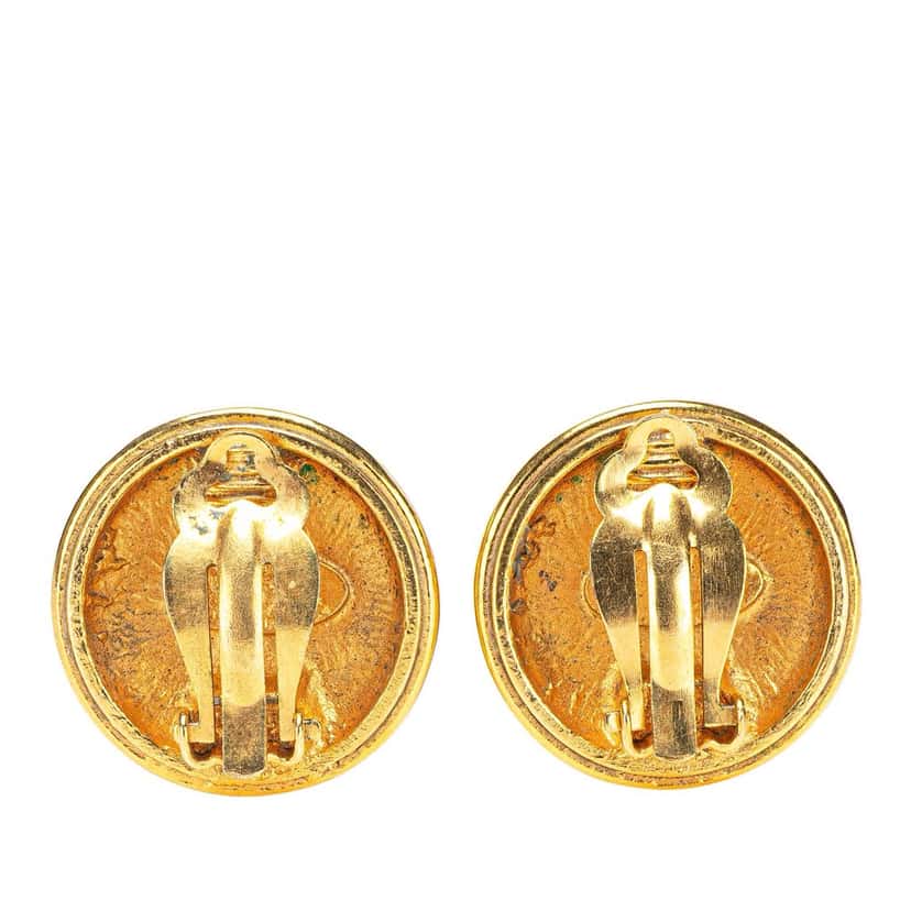 Chanel Gold Plated CC Round Clip On Earrings Gold Metal Good condition - Back View